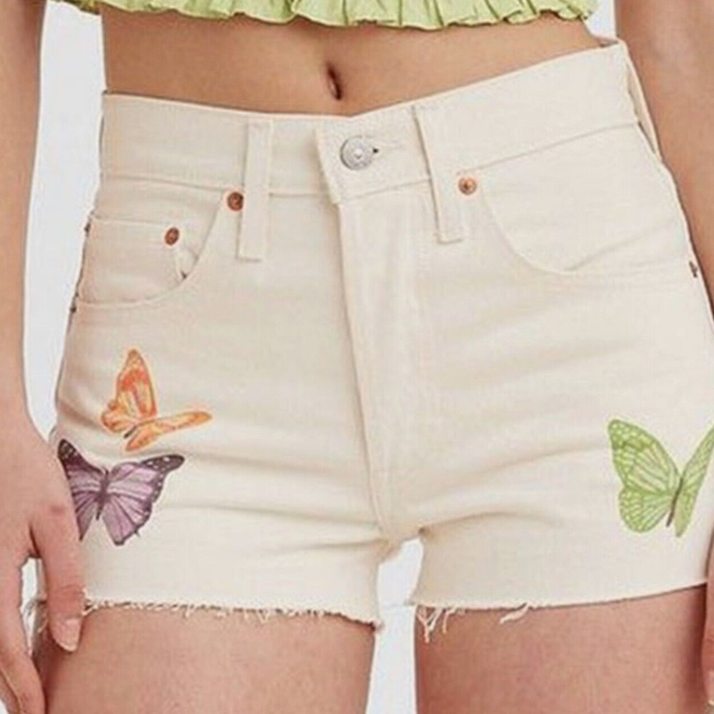 Levi's 501 Original Butterfly Print Raw Hem Denim Shorts